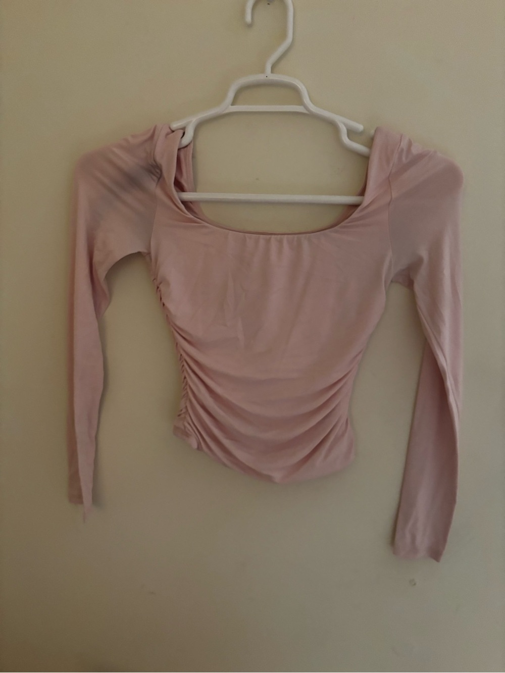 Windsor Light Pink Long Sleeve Ruched Scoop Neck Top